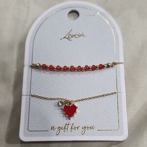 Louisa Red and Gold Heart Necklace Set